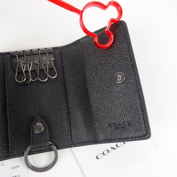 New Coach Five 5 Ring Key Case Holder Crossgrain Leather Black  Gunmetal - Picture 12 of 12